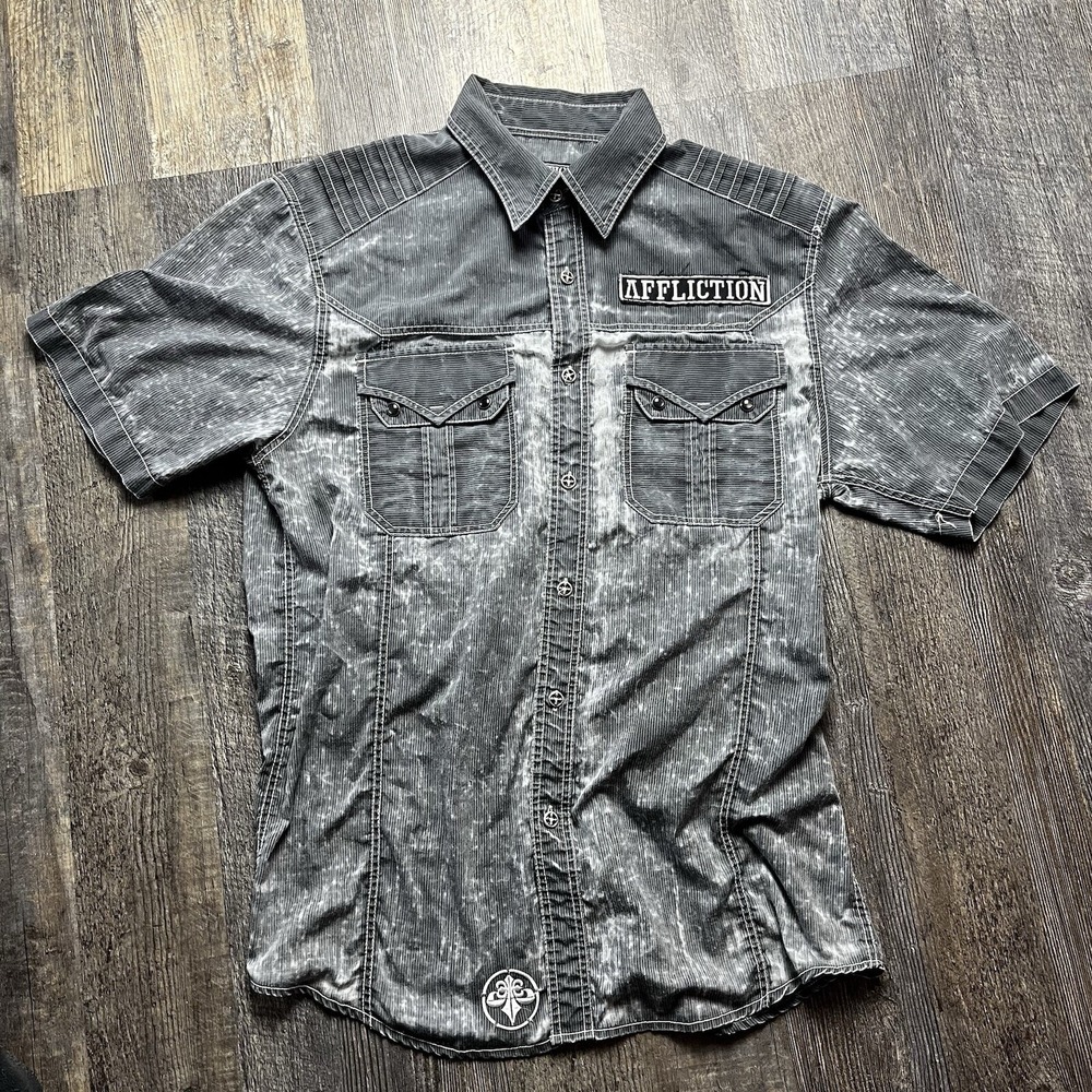 Affliction Men's NIGHT WATCHING 110WV128 Button Up Short Sleeve Shirt SZ-M